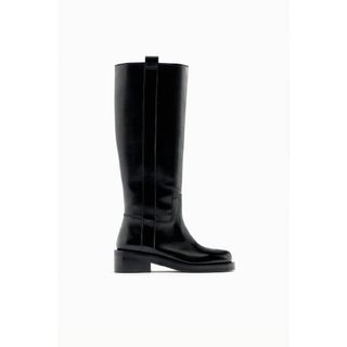 ZARA - ZARA レザーフラットブーツ 36サイズ ブラックの通販 by