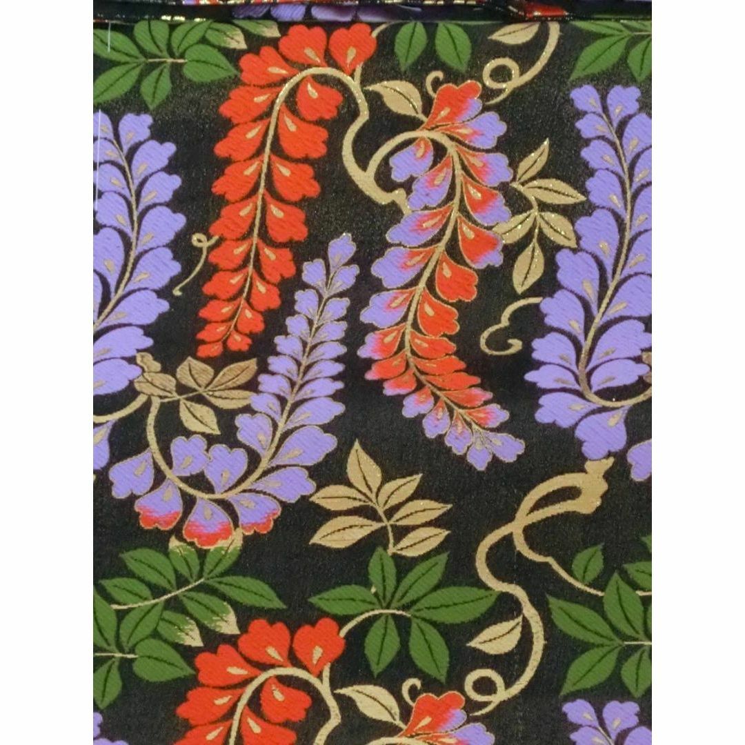 Q0151】Sお仕立て上がり正絹名古屋帯 黒地に藤の花模様の通販 by 全品