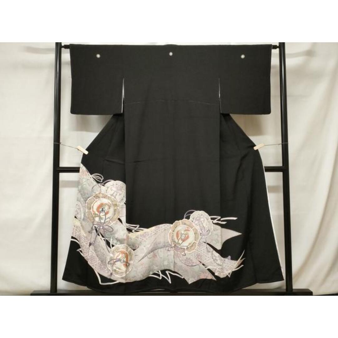 平和屋着物□豪華黒留袖 駒刺繍 鏡裏飛鶴花文 金彩 正絹 逸品