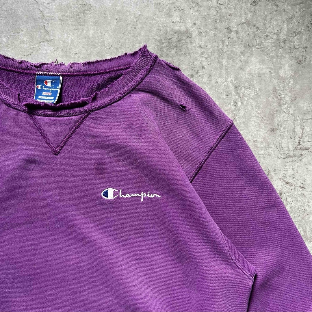 Champion - 80s90s チャンピオン 前Vスウェット USA製 パープル L ボロ