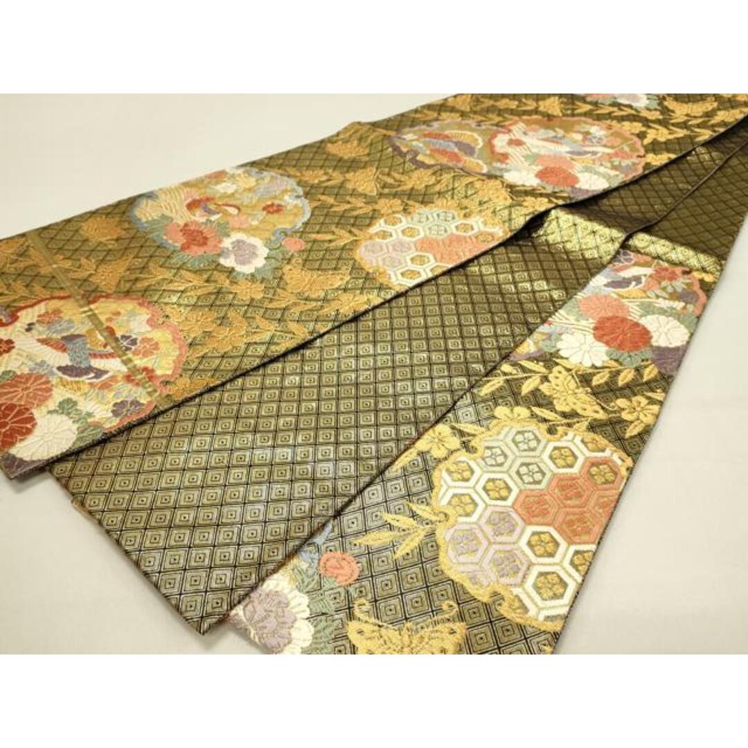 平和屋着物◎佐賀錦 六通柄袋帯 唐織 雪輪花鳥文 金糸 正絹 逸品