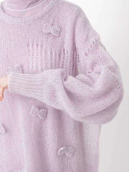 モヘアウールランダム針抜き編みリボンニット（ニット）｜H.A.K（ハク