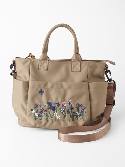 glanta」フローラルハーモニー刺繍スクエアトートショルダーバッグ