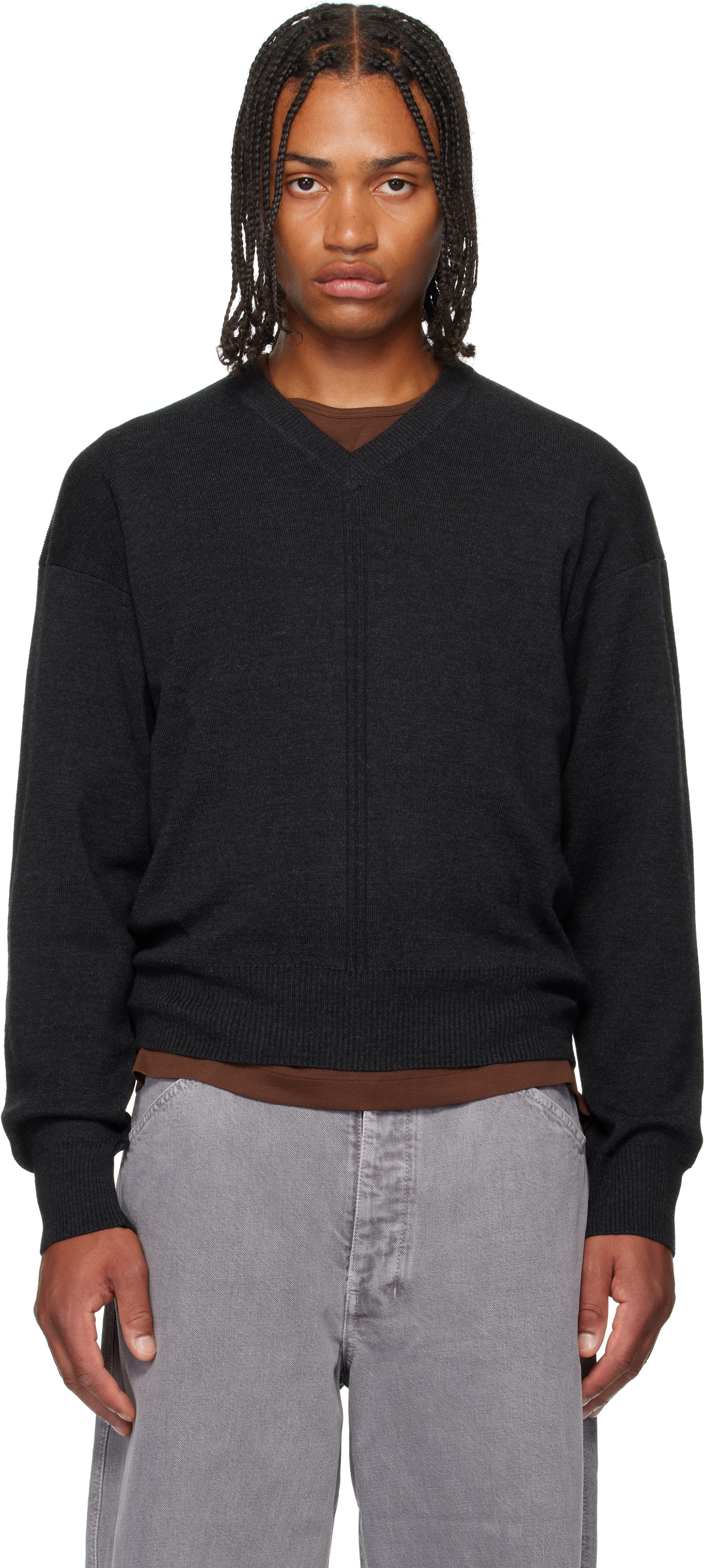 Gray V-Neck Sweater by LEMAIRE on Sale