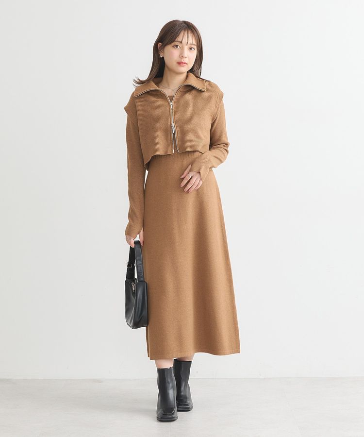 SET2点ZIPベスト+ニットワンピース/earth music&ecology（アース