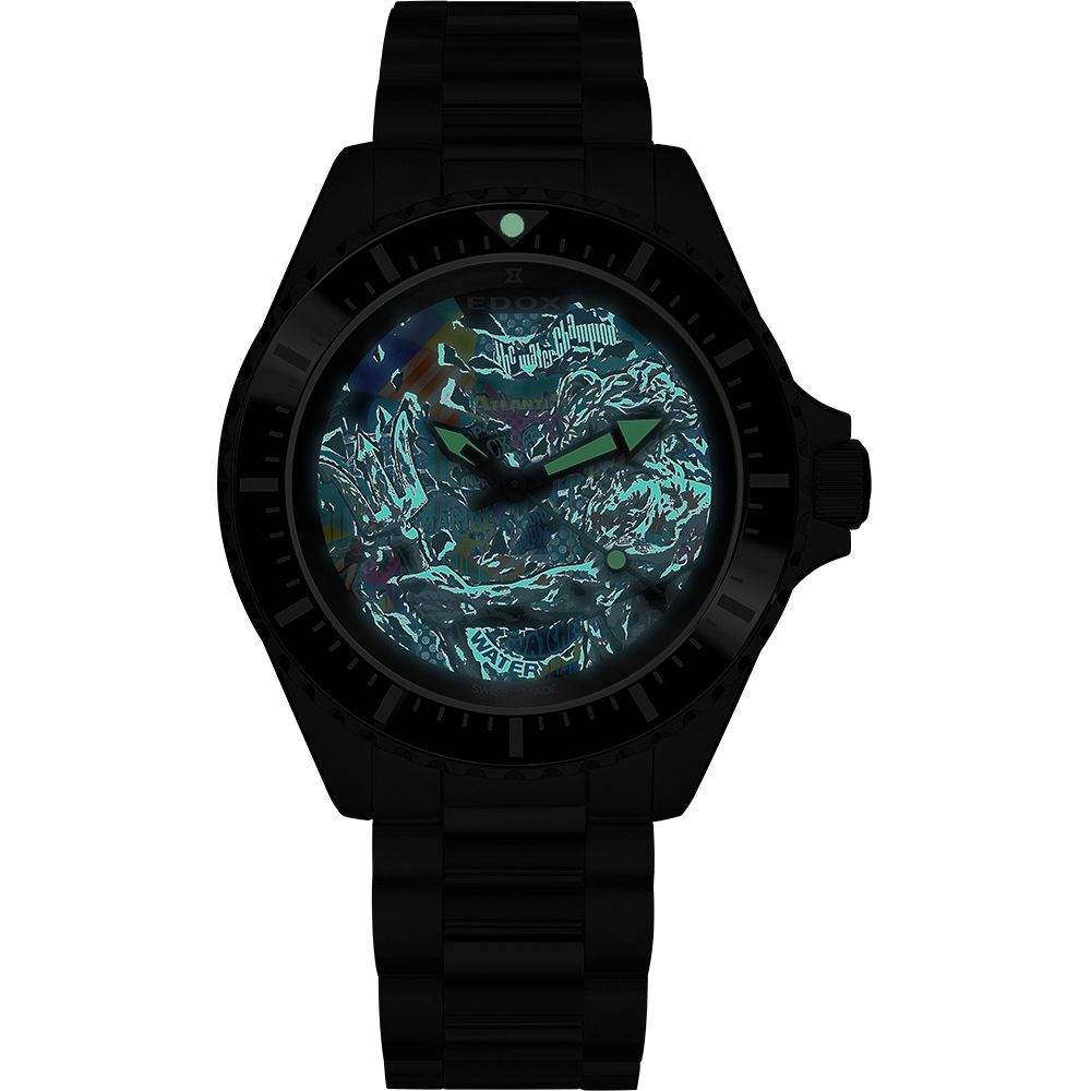 EDOX 伊度Pop Neptunian 海神藍眼淚限量300米潛水機械錶-黑E80141.37NM