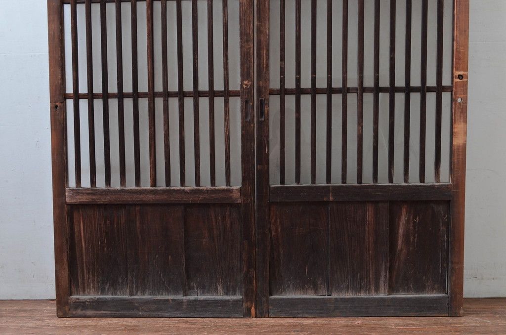 戦前 古い木枠ゆらゆらガラス戸2分割 てんぽ建具古家具仕切り古民家 タ