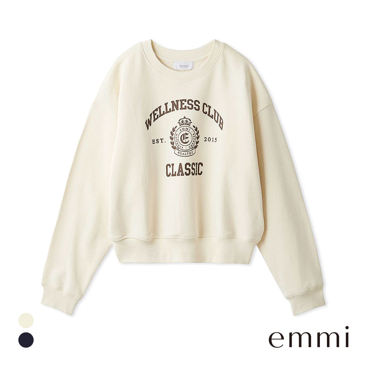 エミ ONLINE限定カラー カレッジロゴスウェットトップス emmi