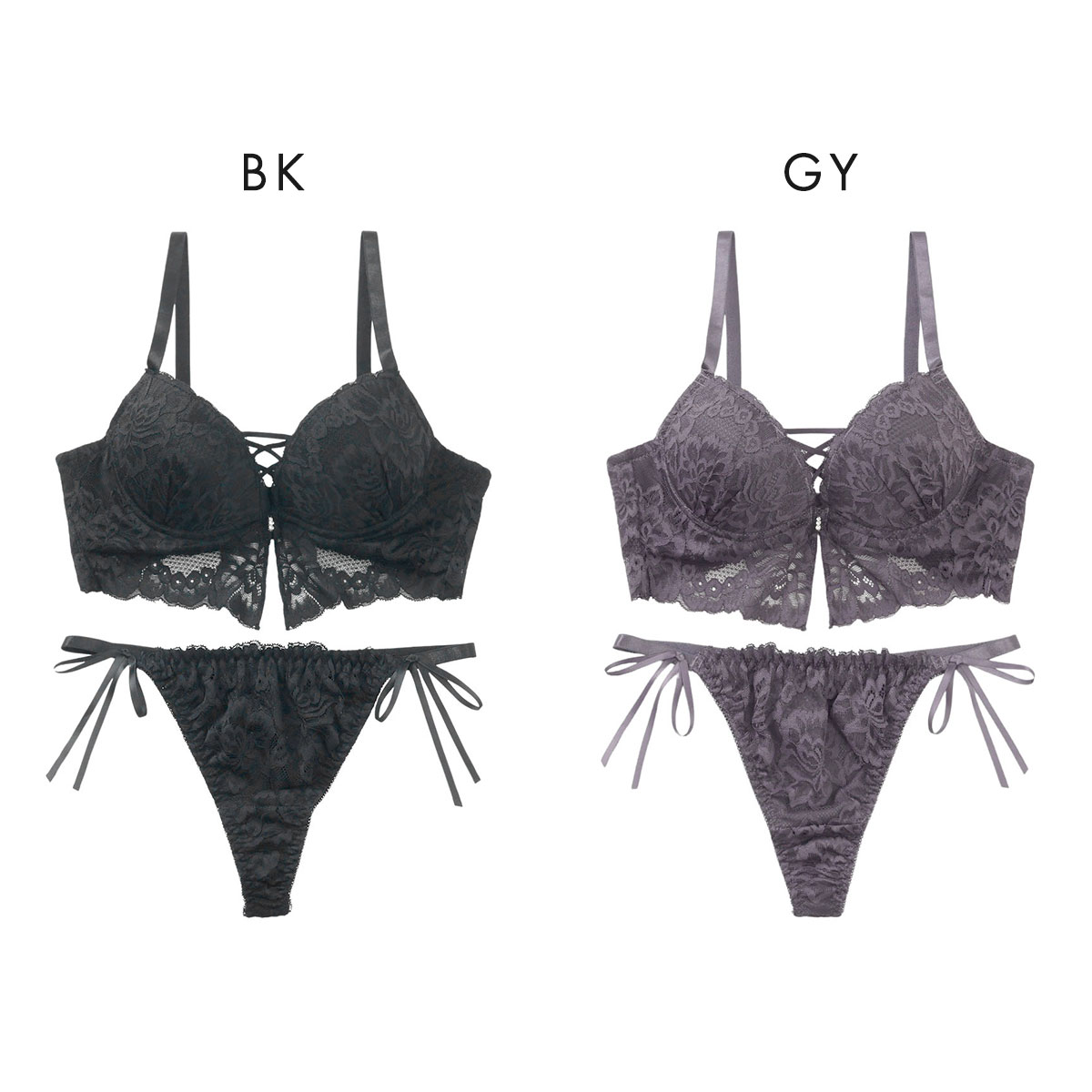 スパークス ビスチェ風モノトーンレースアップ ブラジャー ショーツ