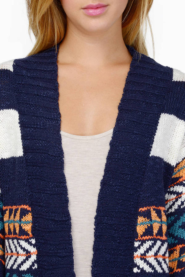 Navy Cardigan - Wrap Cardigan - Southwest Print Cardigan