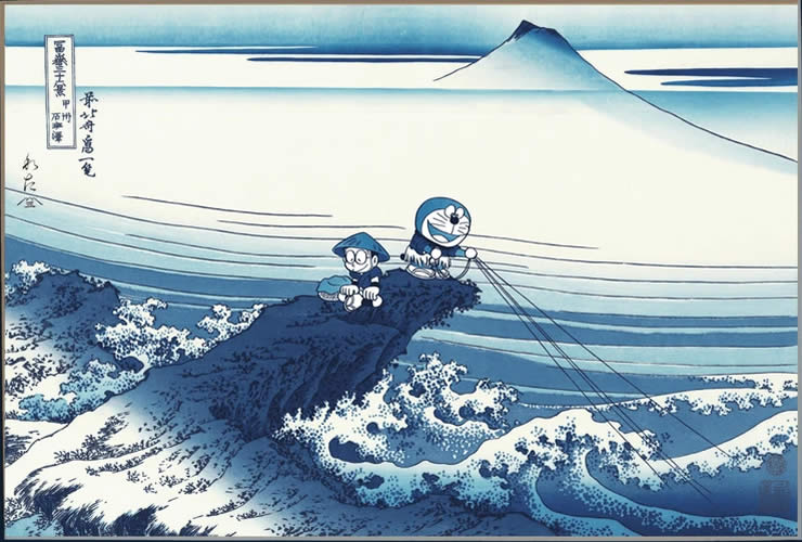 ドラえもん 浮世絵木版画「富嶽三十六景 東海道品川御殿山の不二