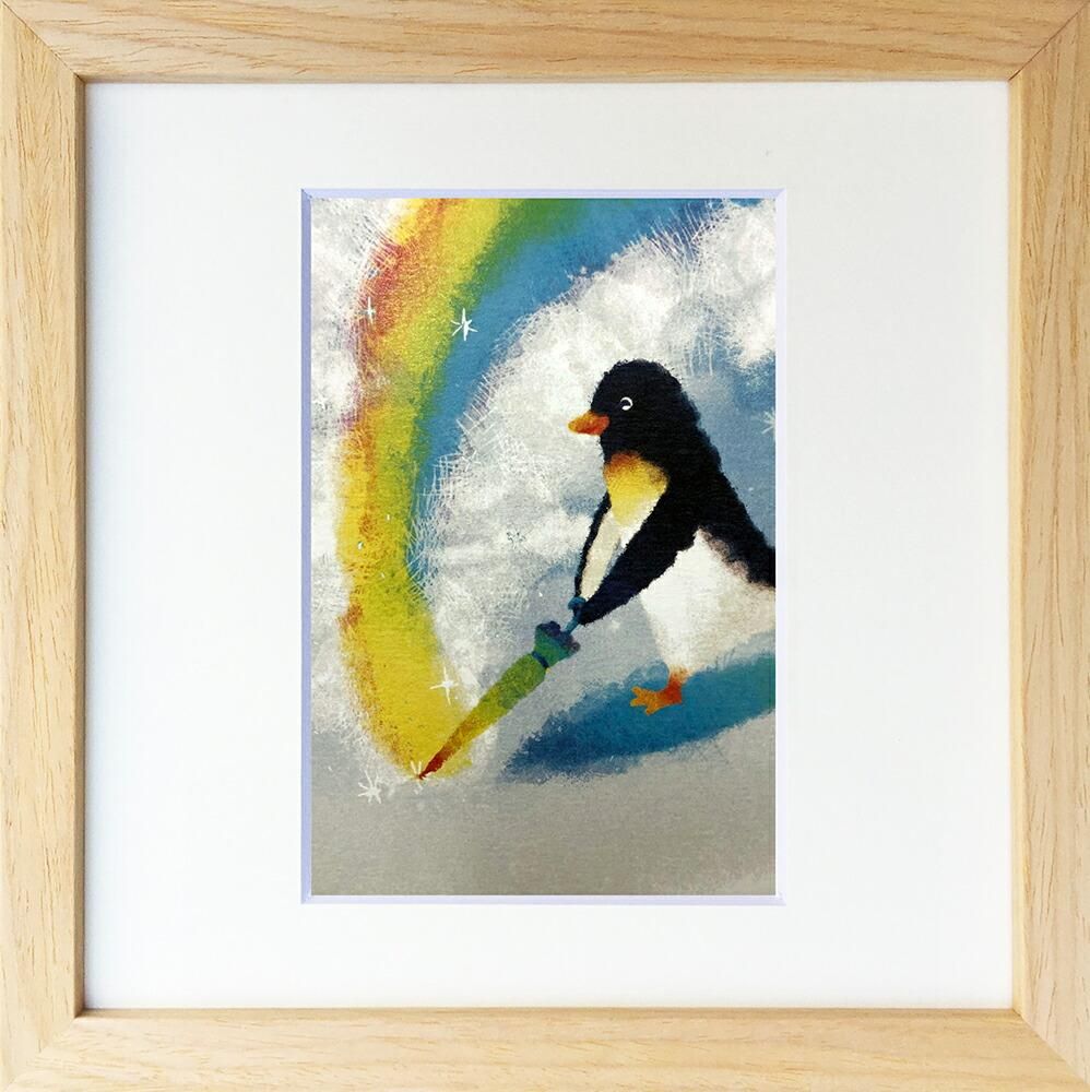 絵画 菜生(nao) 200シリーズ ペンギン 雨のち虹 プレゼント 飾る