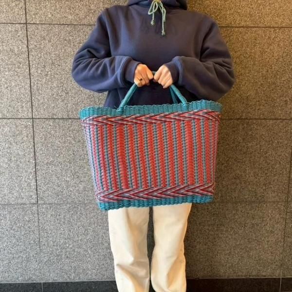 オアハカ メルカドバッグ | 丸紐 ブルー&レッド - メキシコ雑貨と