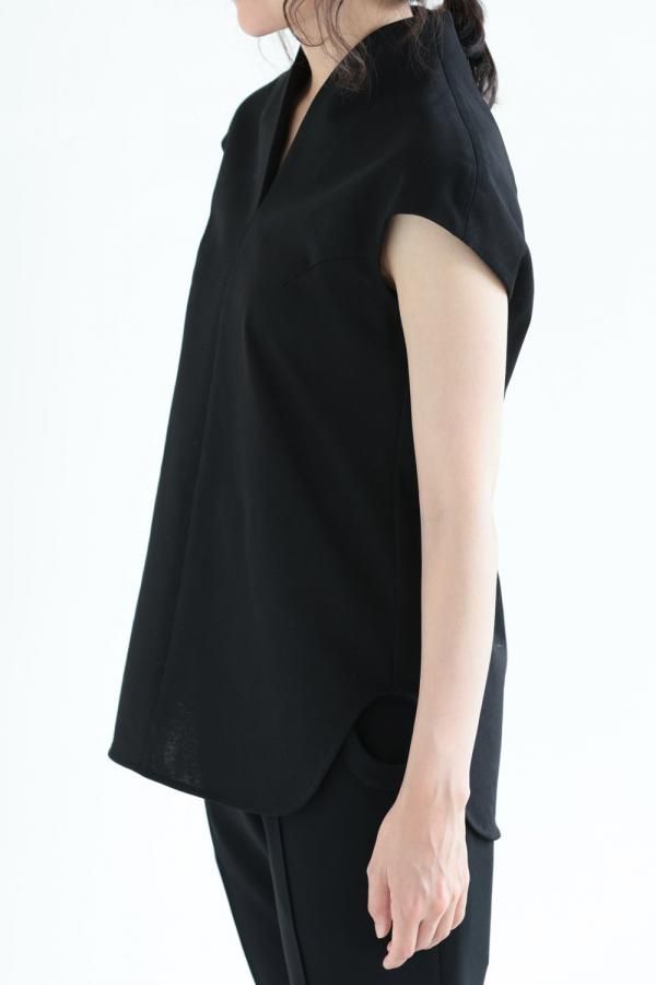 Mame Kurogouchi(マメ) Cotton Jersey French Sleeve Top BLACK
