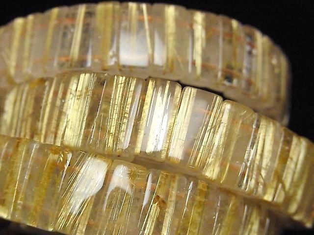 タイチンルチルクォーツ 2つ穴レクタングル バングル ブレスレット