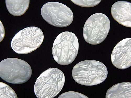 ホワイトシェル（白蝶貝） 聖母マリアの彫刻入り 穴なしオーバル11×8