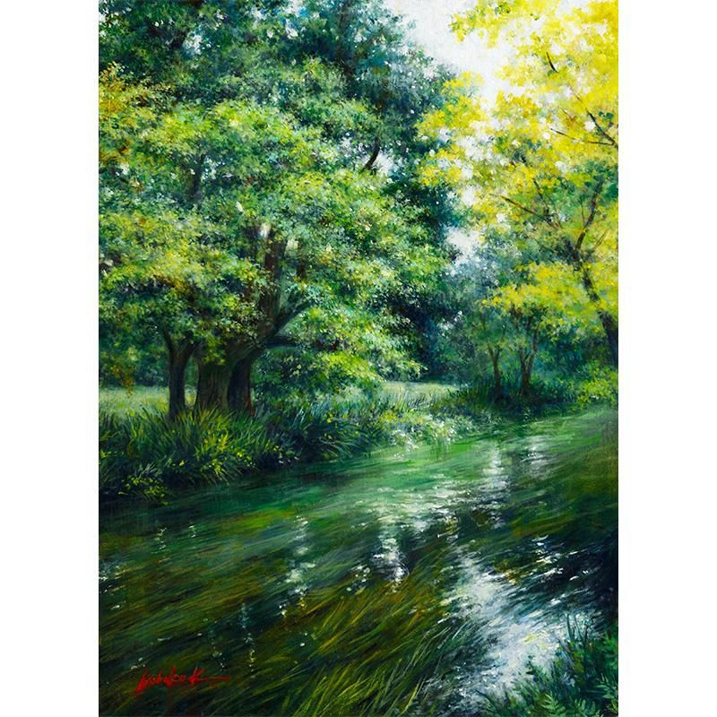 真作】絵画 油彩4号 湾岸に佇む倉庫群 静謐な海辺の風景画 X144 真作