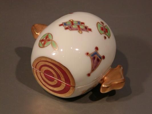 茶道具 香合 色絵 小槌（こづち）、京焼 高野 昭阿弥作、共箱 新品