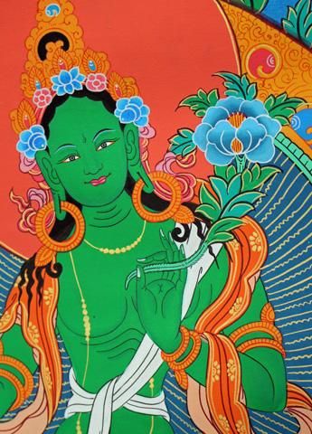 緑多羅菩薩（グリーンターラ）[M]・タンカ（仏画）｜彩雲