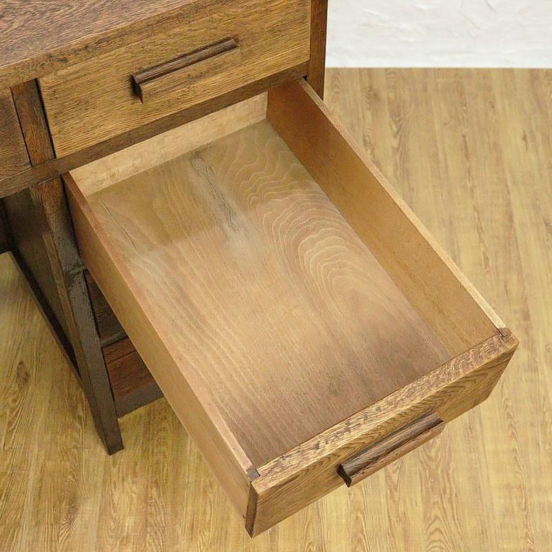 ナラ×ケヤキ材のレトロ片袖デスク｜幅106.5cm・収納力と実用性を備えた