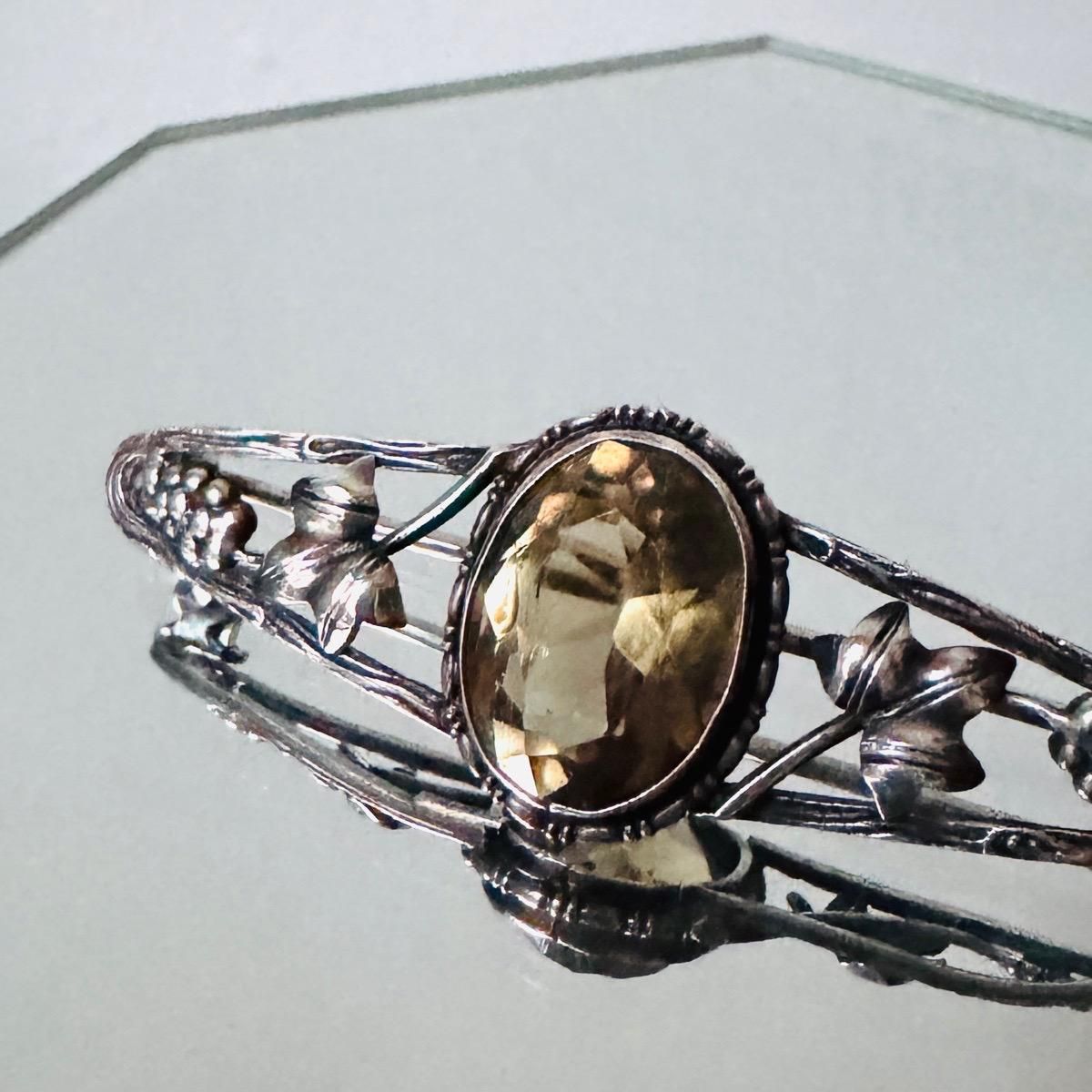 1910年代 シルバー シトリン ボタニカルブローチ（Silver Citrine