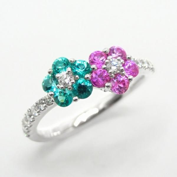 ブラジル産パライバトルマリン パープルサファイア フラワーモチーフ