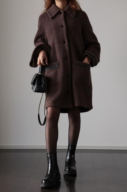 vintage】FENDI / FF logo boa coat (muffler set) - Madder vintage