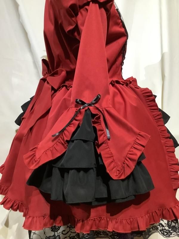 ブラウス＆スカートセットアップ風全身コーディネートワンピース：赤