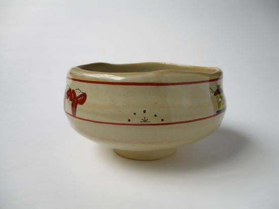 赤膚焼 奈良絵茶碗 (共箱)大塩昭山窯 - 茶道具販売 栗林園