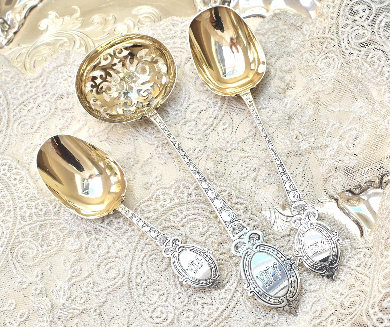 英国アンティーク銀器【純銀】1874年 透かしのスプーン,ジャムスプーン