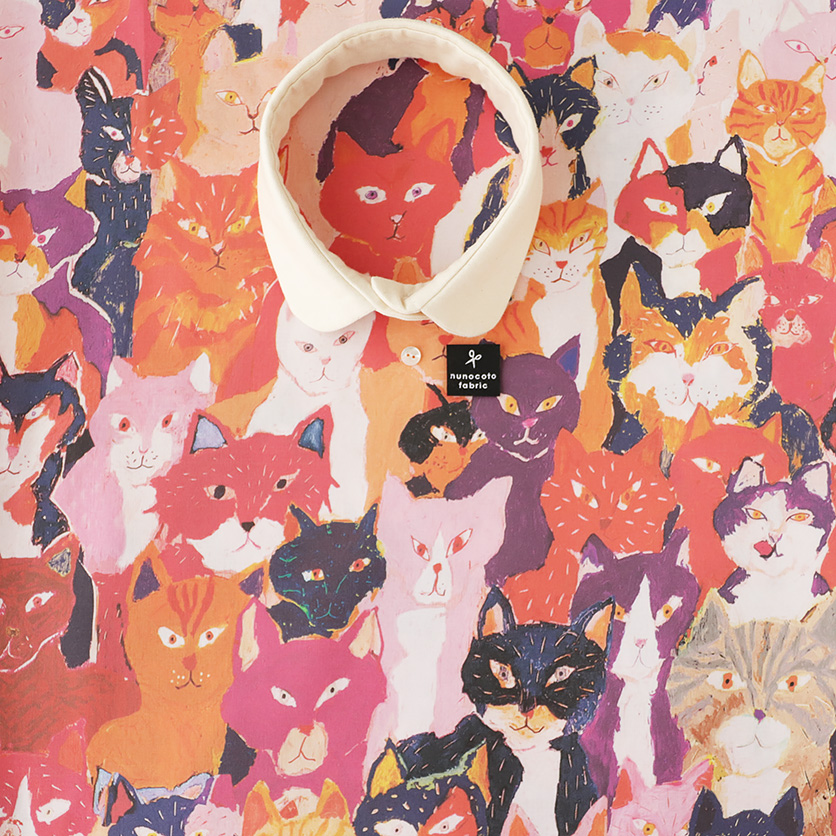 猫たちよ！（モーヴピンク）ねこ柄- 布・生地の通販サイト：nunocoto
