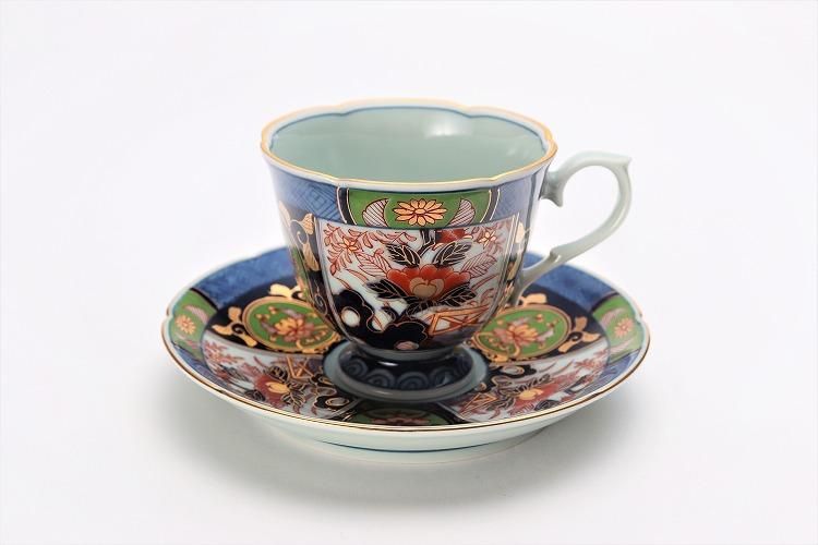 瀬兵窯 古伊万里金彩牡丹(グリーン) コーヒーC/S