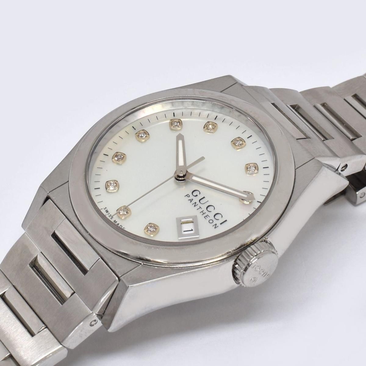 グッチ パンテオン ダイヤ 115.4 オーツ ☆腕時計 ホワイトシェル 10P