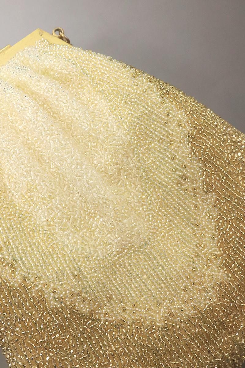 銀座【G-2754】ビーズ刺繍 バッグ 抽象文 金色×象牙色 - 銀座きもの