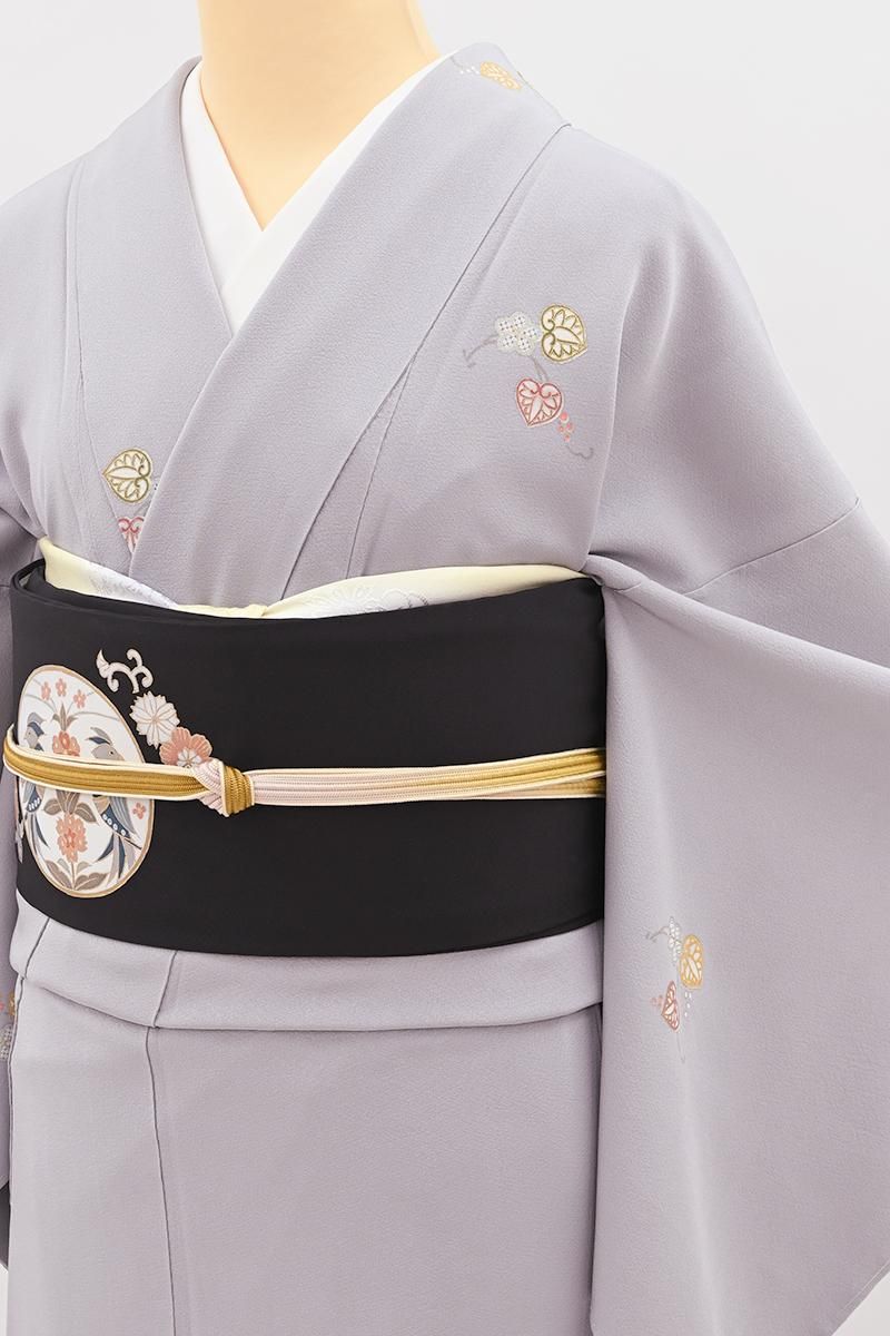 銀座【D-3976】小紋 薄鼠色 葵文（反端付） :身丈152/裄66 - 銀座