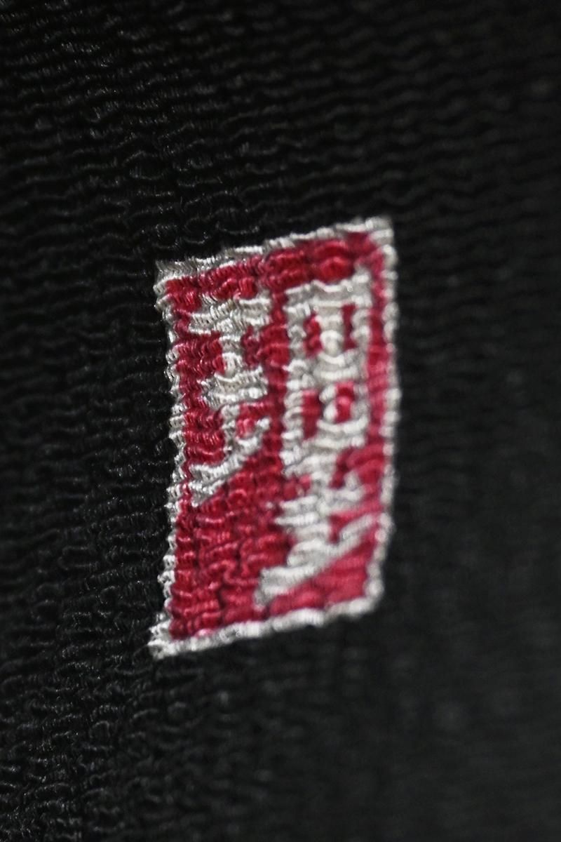 銀座【帯5873】浦野理一作 縮緬地 二部式 染名古屋帯 黒色 松竹梅の図