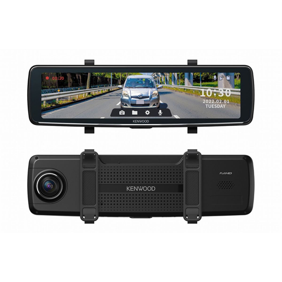 ケンウッド、“彩速ナビ”と連携する11型IPS液晶採用ミラー型ドラレコ