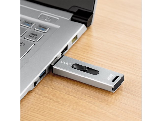 サンワ、USBメモリーサイズの大容量2TBポータブルSSD「600-USSD2TBS