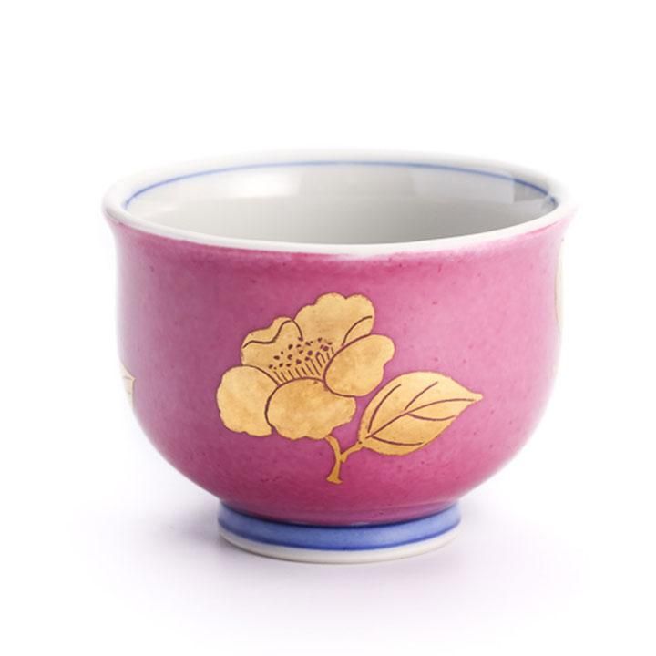 色絵金彩 盃 椿紋 薄紅 /錦山窯 KINZAN