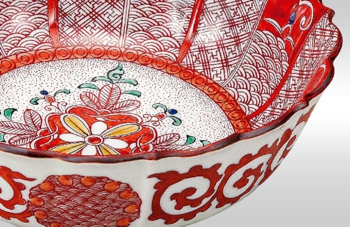 期間特別価格】九谷焼の伝統 名窯 角福印 九谷飯田屋 四方割地紋山水