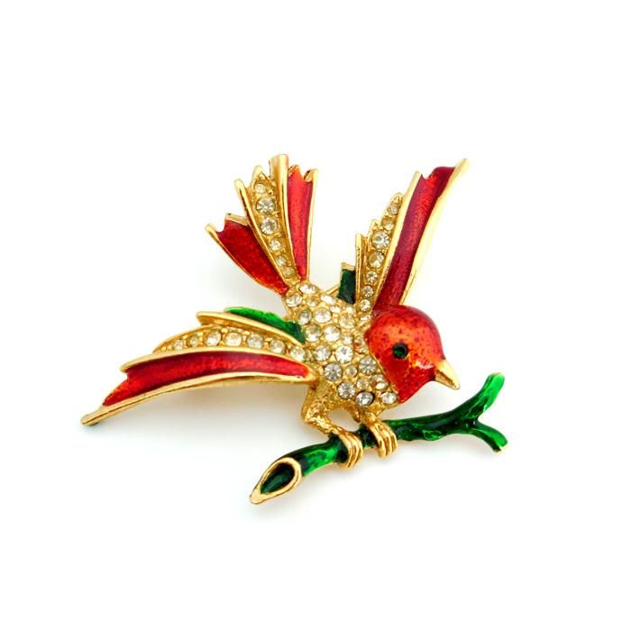 SPHINX（スフィンクス）☆枝にとまる赤い鳥のヴィンテージ・ブローチ