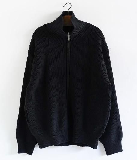 YOKE 3/4 FRONT ZIP HIGHNECK RIB SWEATER [BLACK] - Fresh Service