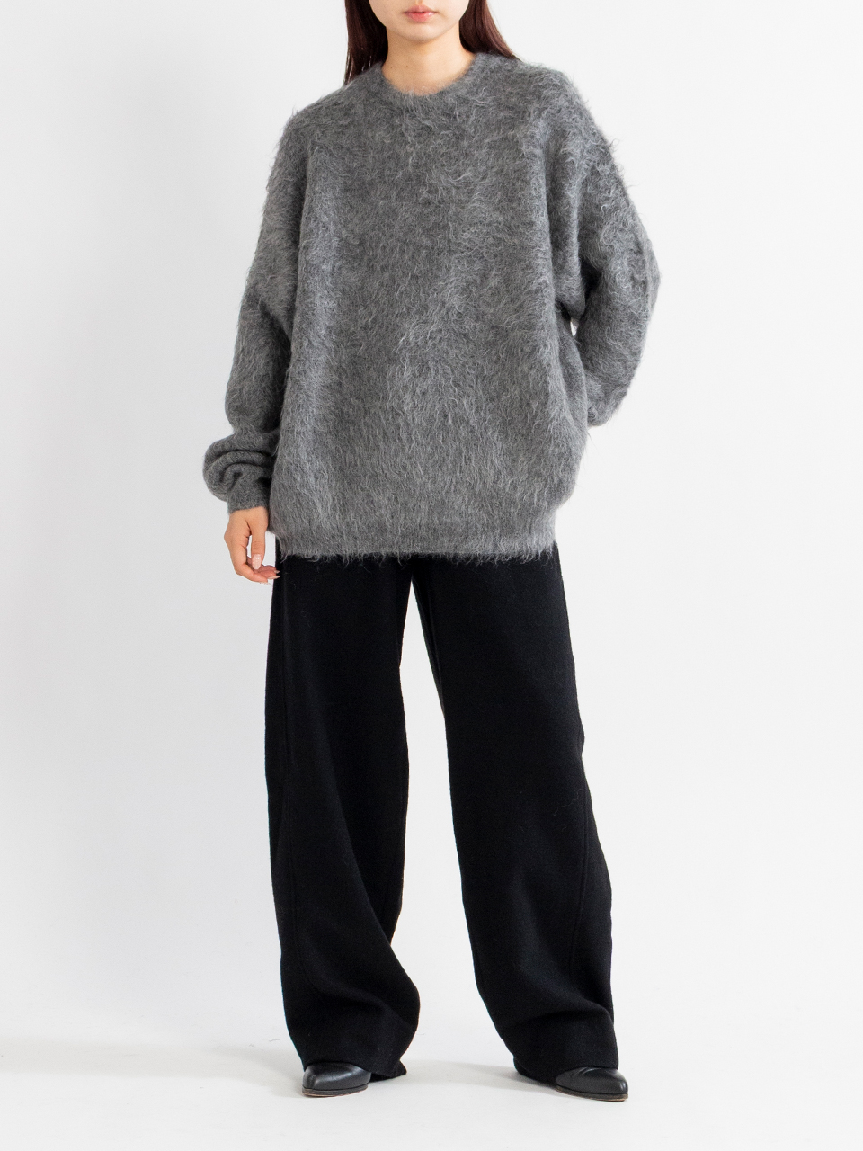 KID MOHAIR KNIT CREW NECK LS-キッドモヘアニットクルーネックロング