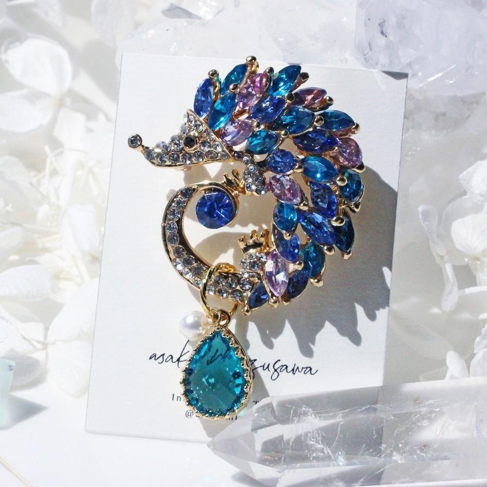 hedgehog brooch - blue - 海福雑貨通販部