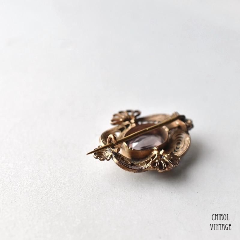 アンティーク ギルトメタル フィリグリー アメジストブローチ - CHIROL