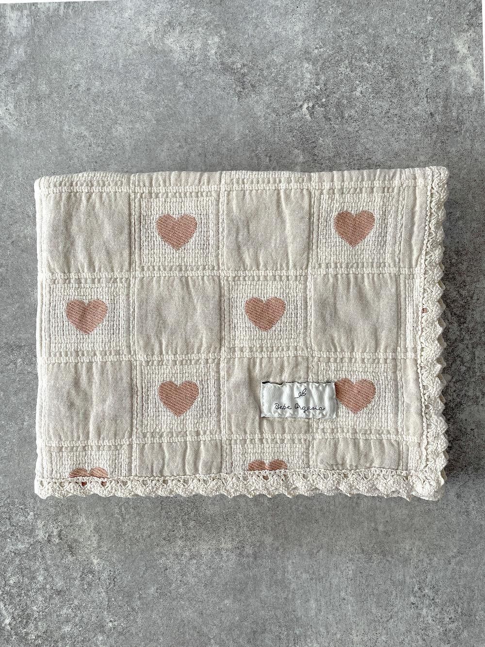 Bebe Organic Heart Mauve Patchwork ベベオーガニック ブランケット