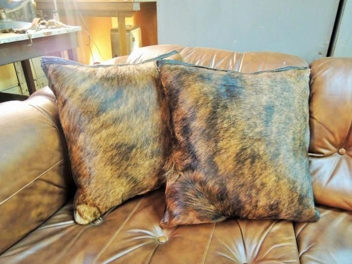 ヴィンテージ リメイク ハラコ レザー クッション - アンティーク