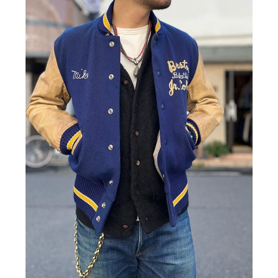 1950's Whiting Company スタジャン ネイビーブルー×ベージュ | Fresno