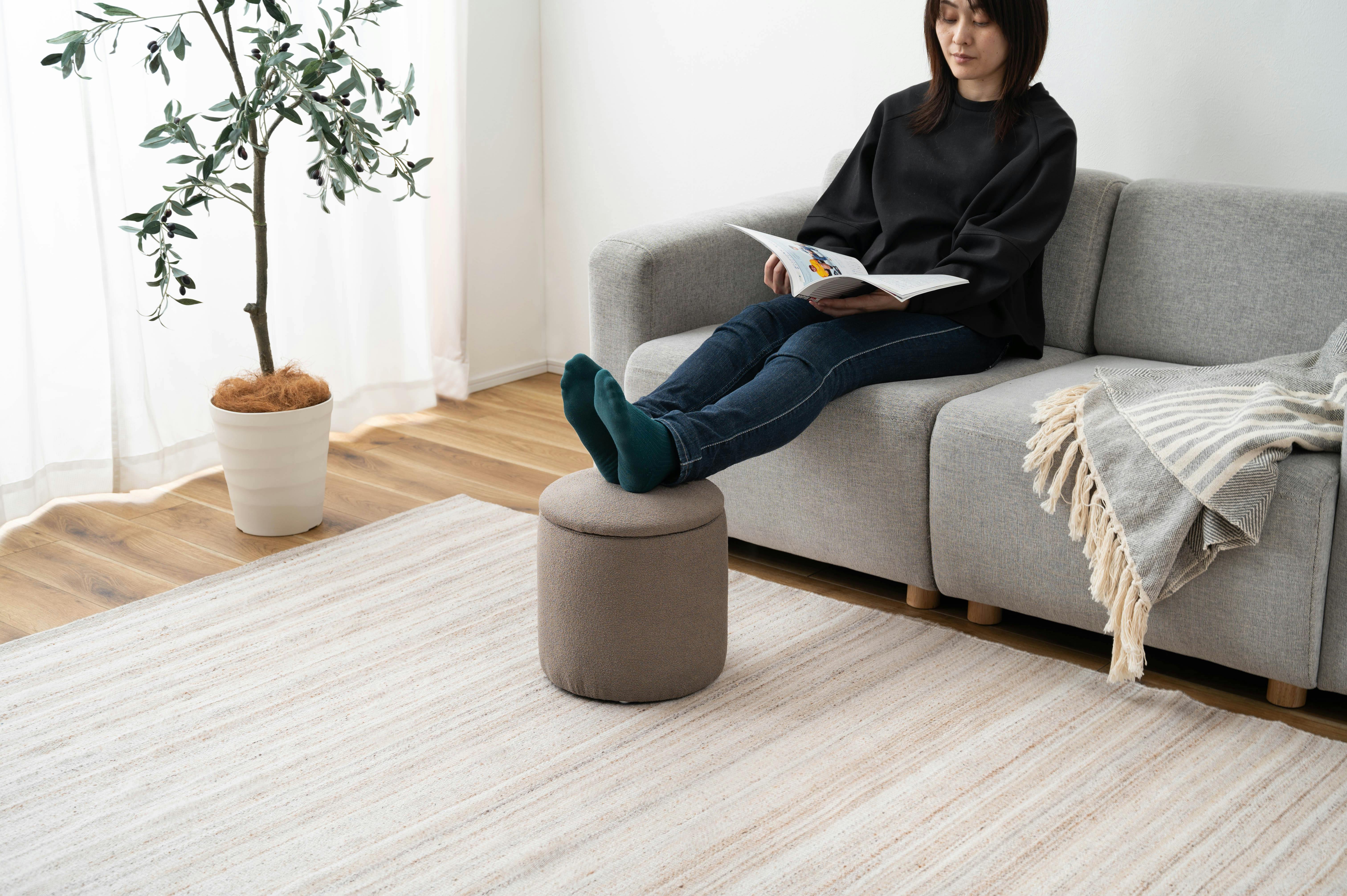 Room Essence ラウンド収納スツール W30×D30×H32 グレージュ 完成品