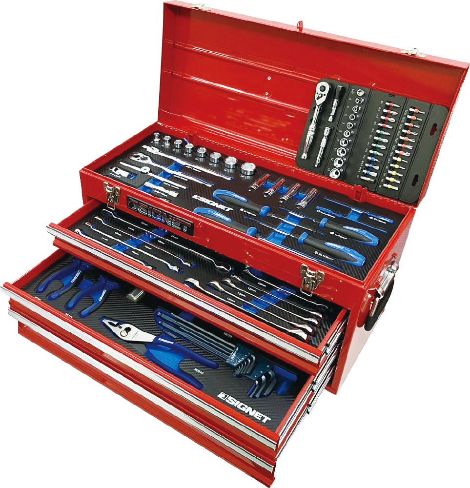 SIGNET 85点組 3/8DR・1/4DR 3段 ツールボックス 工具セット レッド